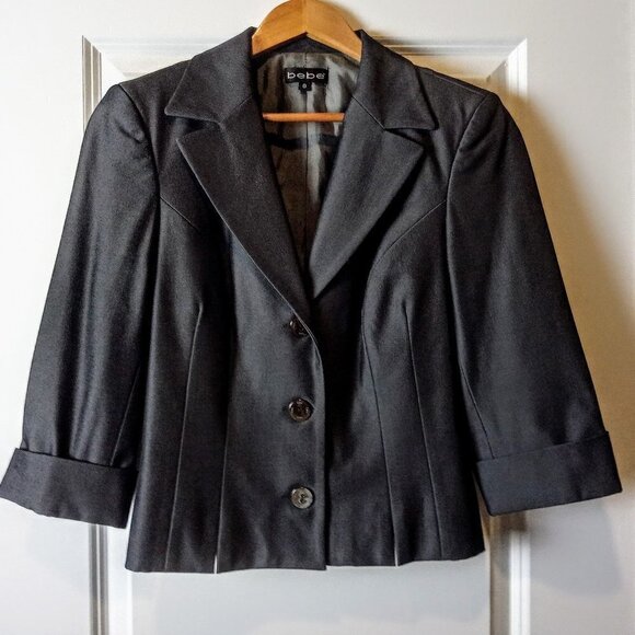Bebe Charcoal Grey Short Blazer Sz 8 - Picture 1 of 7